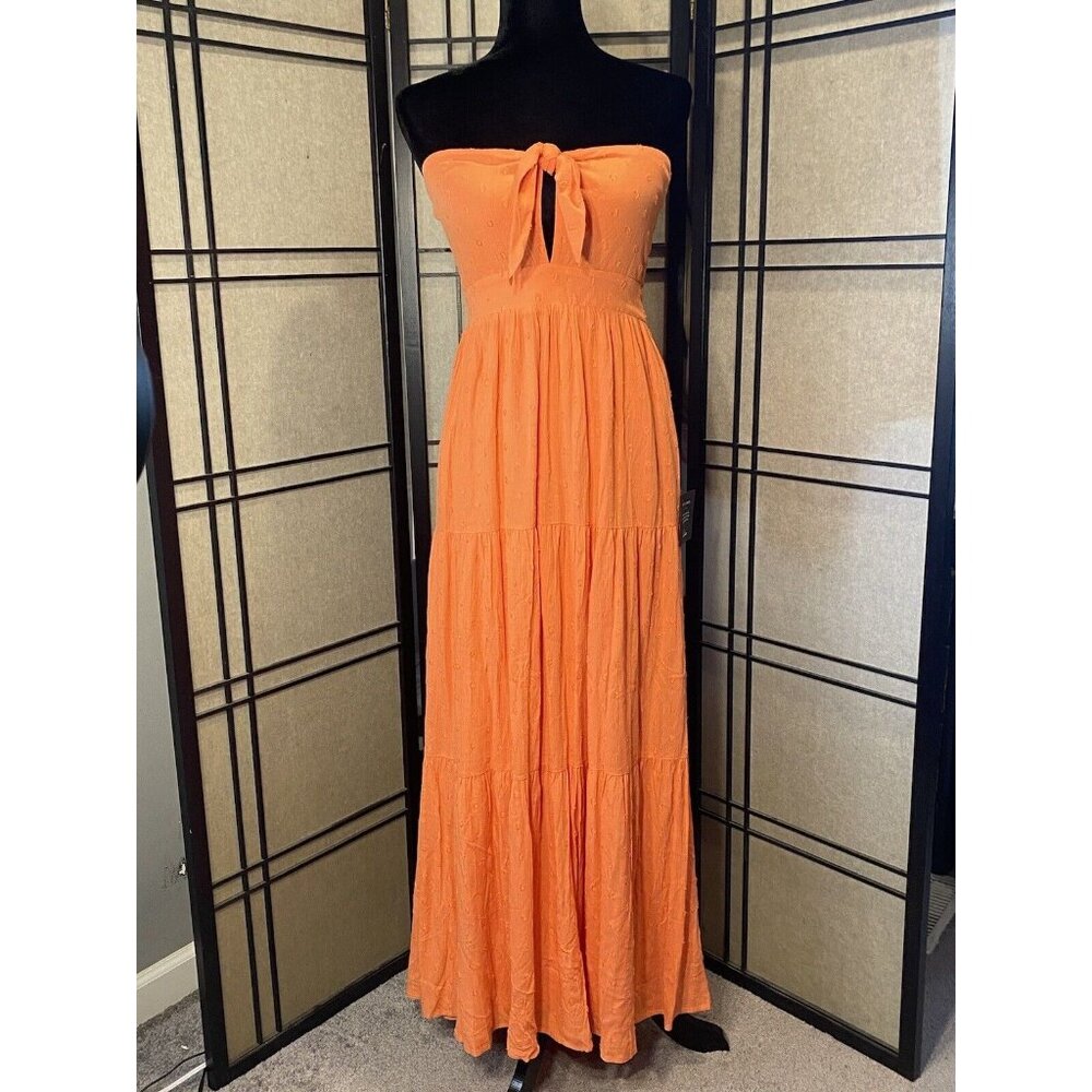 Lulus Sundress Size S Maxi Corral Peach Strapless Fully Lined
